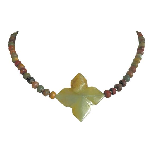 Earth Tones Green Brown Semiprecious Gemstones Mixed Beaded Pendant Necklace - Picture 2 of 6